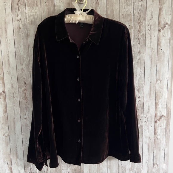 Eileen Fisher Brown Velvet Button-Up Shirt Medium - Picture 1 of 3